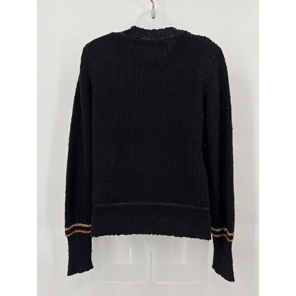 Raquel Allegra Pullover Sweater Size 1 Black Knit Cotton Long Sleeve Distressed - Picture 10 of 14